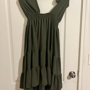 Forest green halter dress.